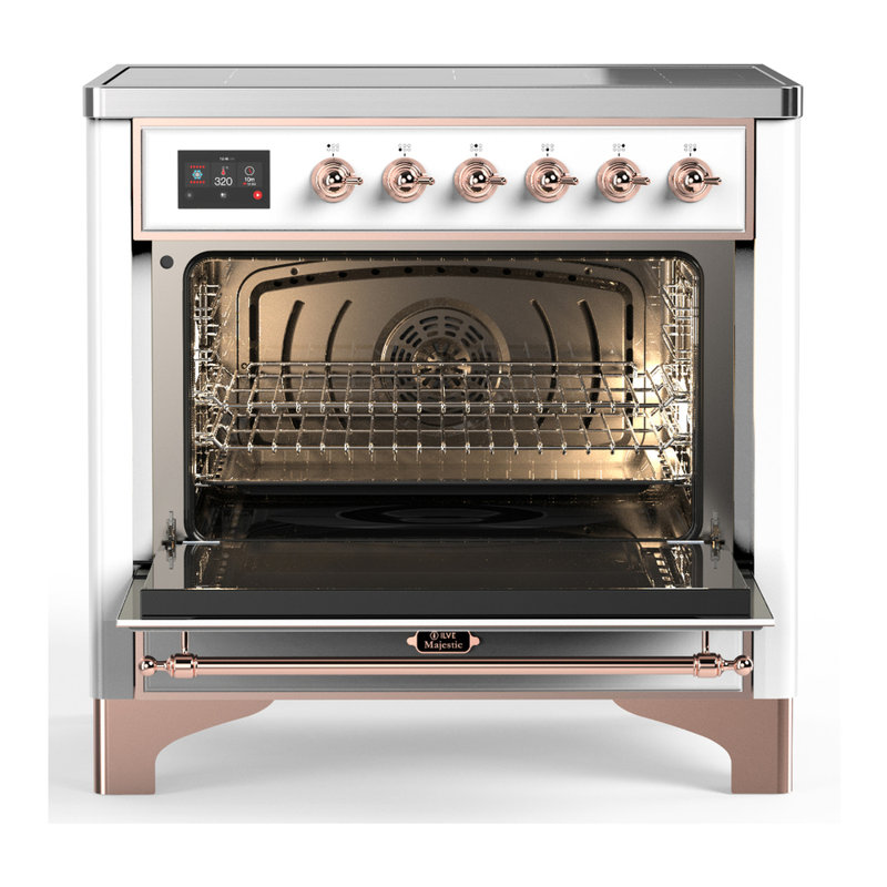Cuisinière à induction 36 pouces avec 6 éléments à induction en blanc Majestic III Series (garniture en cuivre), Blanc