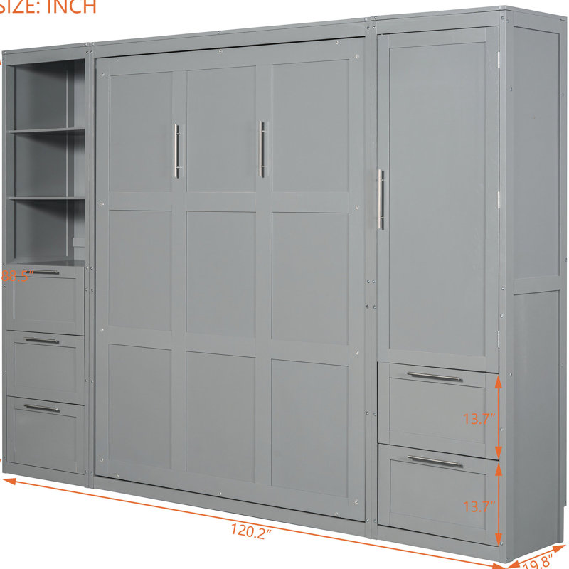 Bed With Side Flip In Gray - Maximize Your Space Closet And Drawer Storage For Queen, Gray