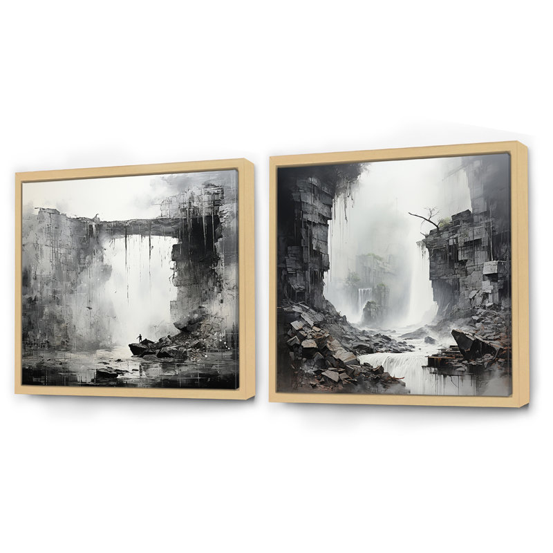 Hazlehurst - Ensemble de 2 collages carrés en cascade, Encadrement brun, H 30 po x l 61 po