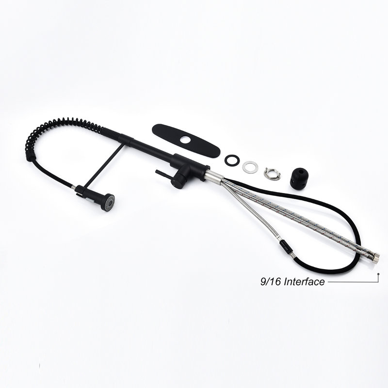 Robinet de cuisine avec douchette extractible, acier inoxydable noir mat, buse rotative à 360 ° pour une fonction efficace de l'eau, finition anti-rouille et anti-rouille, acier à jet simple avec gestion du débit, haute