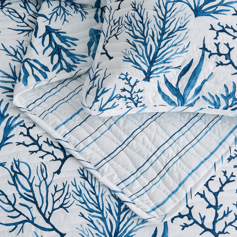 Navy Coral Twin Reversible Microfiber Coastal Quilt Set