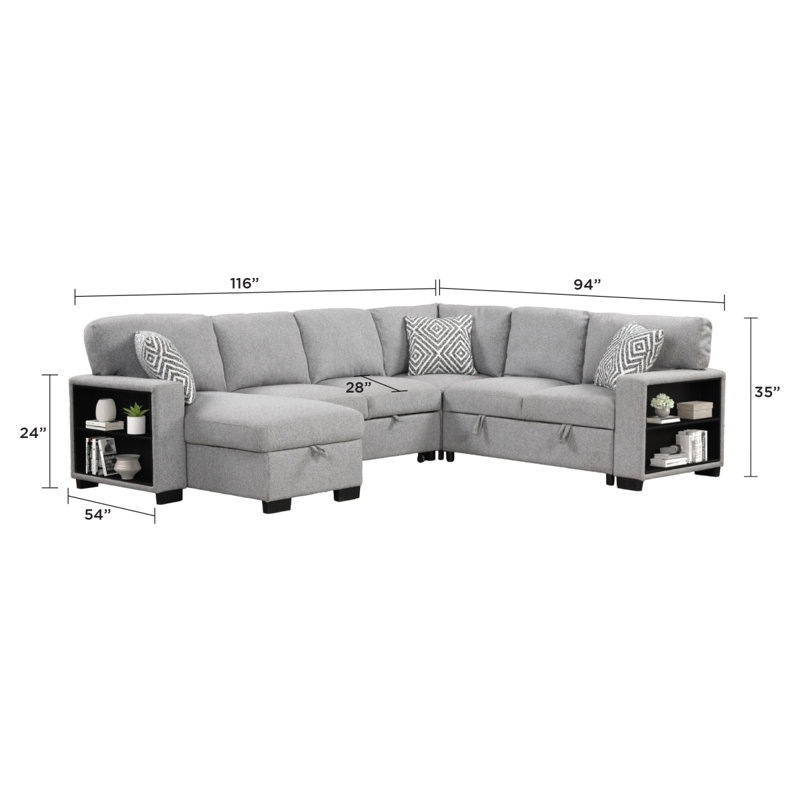 Canapé modulaire de style moderne avec lit escamotable Cairo, bibliothèque de rangement 2 et USB en bois et métal gris (inventaire G150 CA)