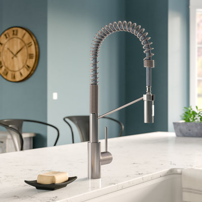 KRAUS Oletto Commercial Style Single Handle Pull Down Kitchen Faucet with QuickDock Top Mount Installation Assembly