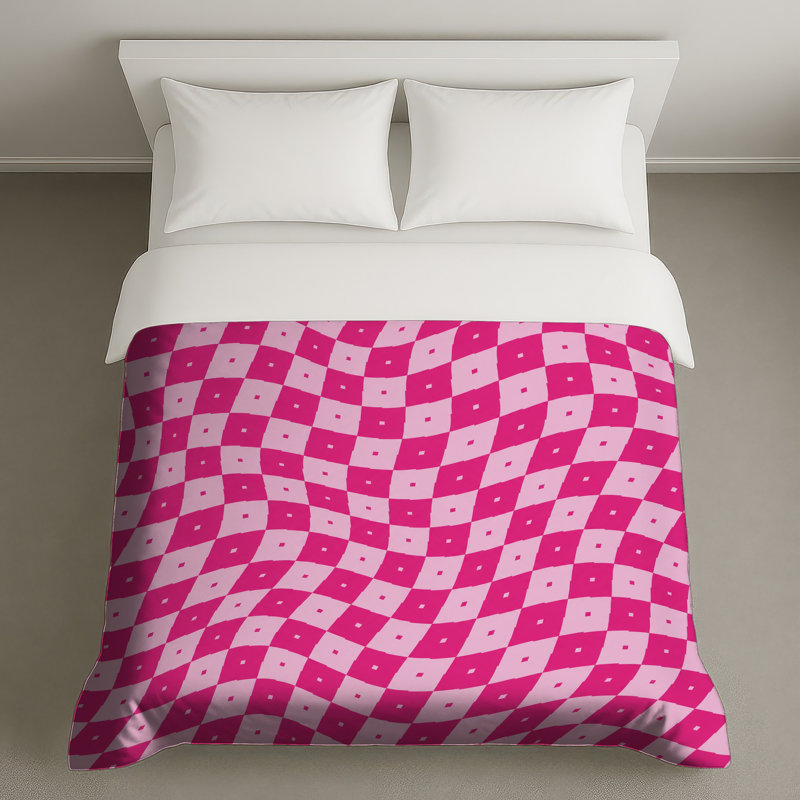Housses de couette rose à carreaux ondulés, Très grand lit