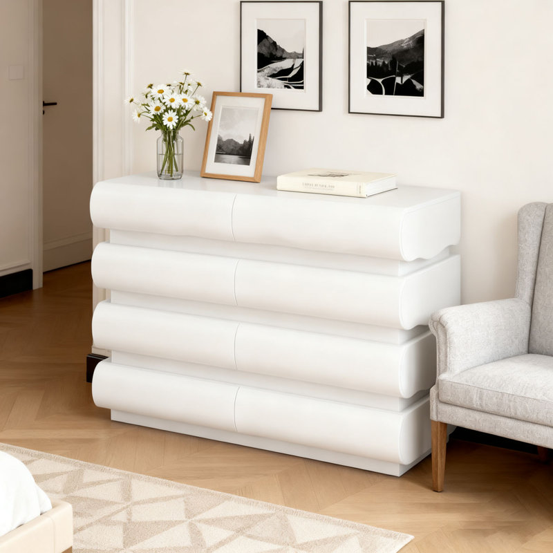 Commode 8 tiroirs pour chambre à coucher, Blanc