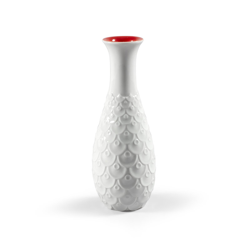 Vase de table en porcelaine blanc / rouge 7,09 "