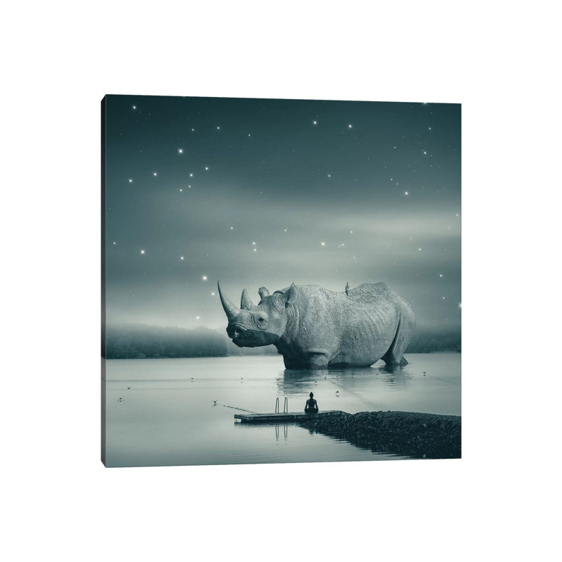 Rhino Zen Grey Blue 1 Piece Wrapped Canvas Wall Art, 30.48 cm H x 30.48 cm W