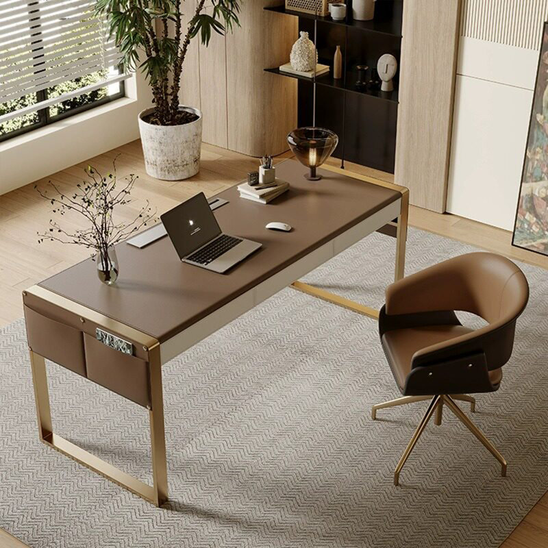 Bureau en cuir selle 86,61 "Minimalist Light Luxury, H 29,53 po x l 86,61 po x P 27,56 po