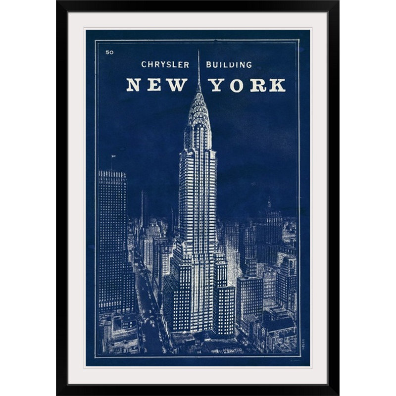 «Blueprint Map New York Chrysler Building» par Sue Schlabach, impression, Cadre noir, H 32 po x l 24 po x P 1 po