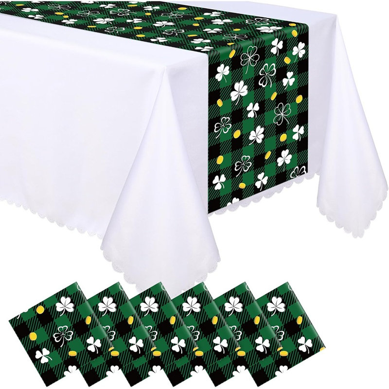 Chemin de table vert en plastique Shamrock, décoration de fête jetable de la Saint-Patrick pour la cuisine et la salle à manger