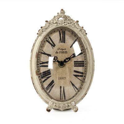 Horloge de table analogique en métal blanc cassé