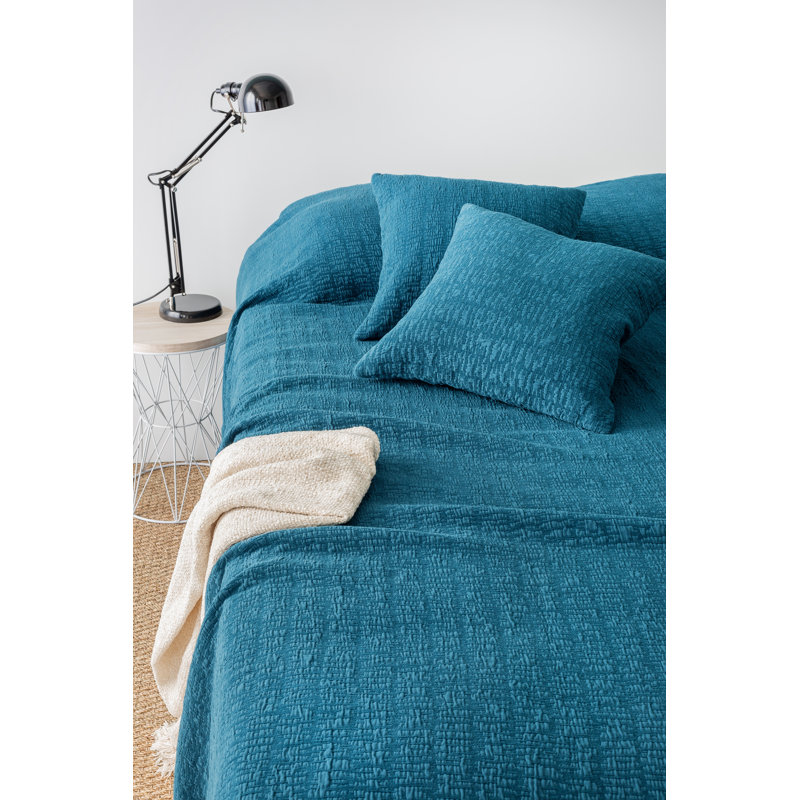 Ingiara Cotton Solid Colour Bedspread, 250 x 270 cm, Prussian Blue