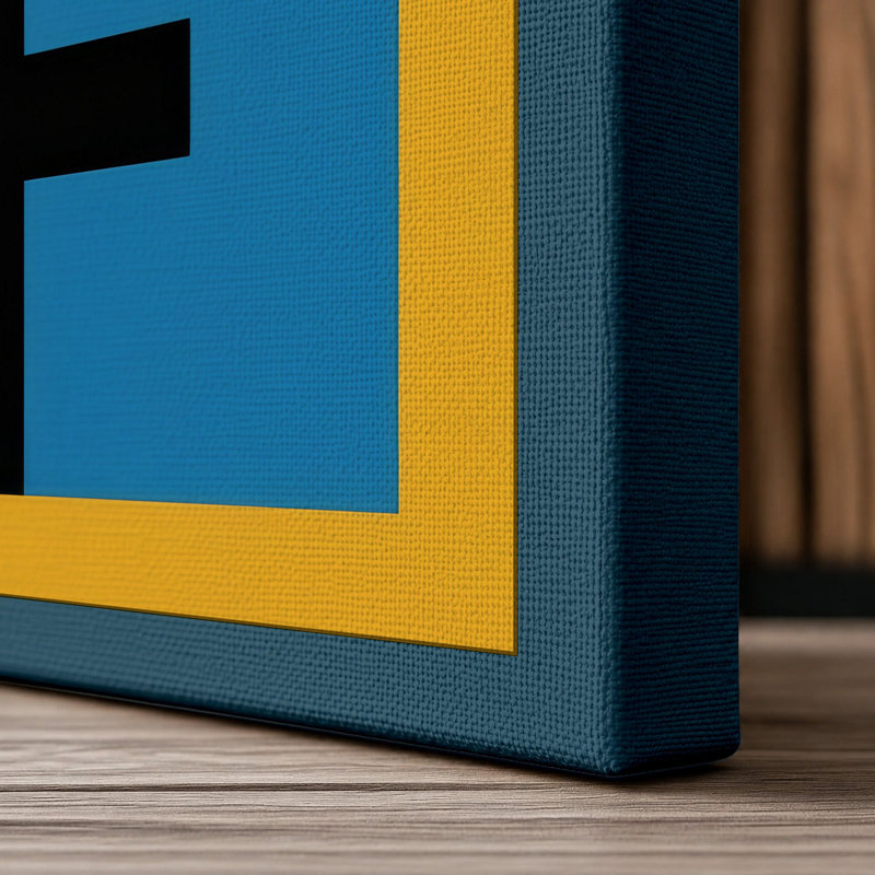 House With Cross Geometric - Wrapped Canvas, 24x16 - 61.0 x 40.6 cm, Teal Border