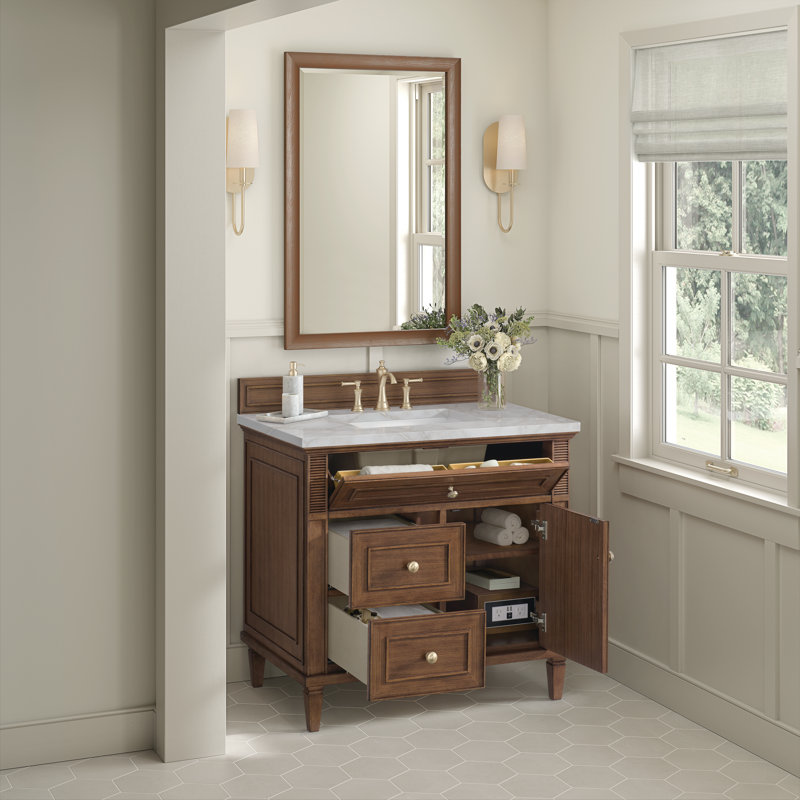 Lorelai 36'' W Single Vanity, Mid-Century Walnut, Victorian Silver, 8" Widespread
