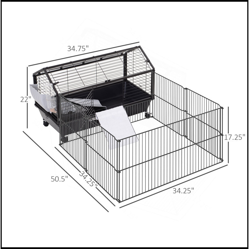 Cage pour petits animaux avec roulettes, bouteille d'eau, L 35 po