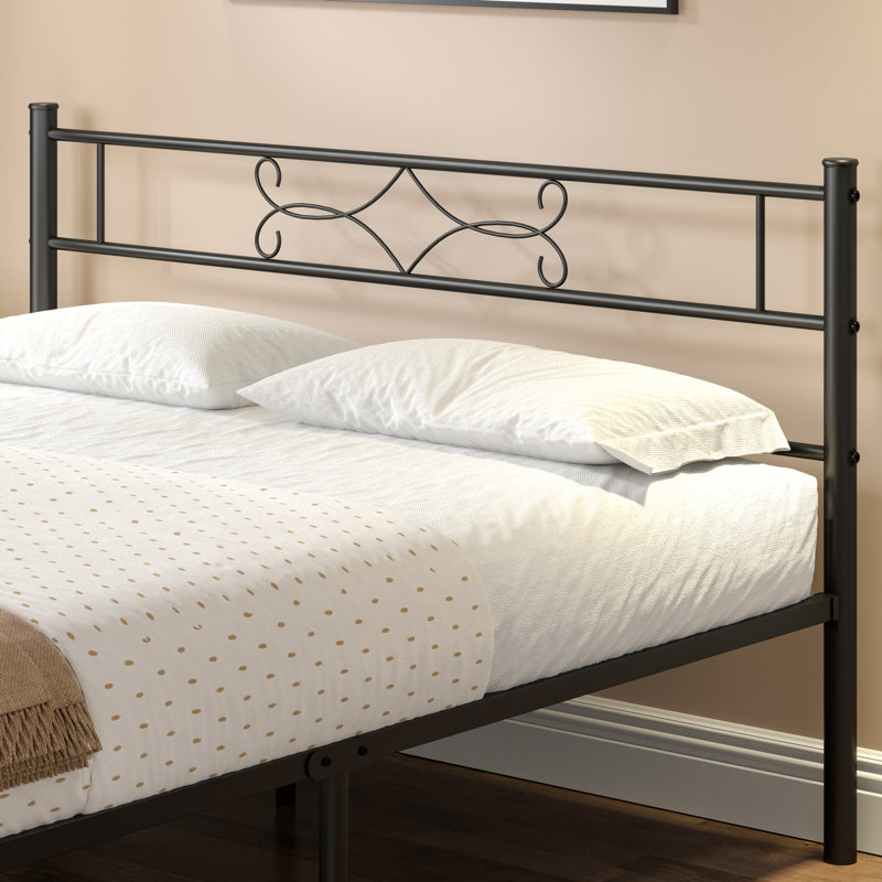 Alvernia Single Double Size Bed Metal Platform Mattress Foundation w/Headboard Footboard, Double (4'6)