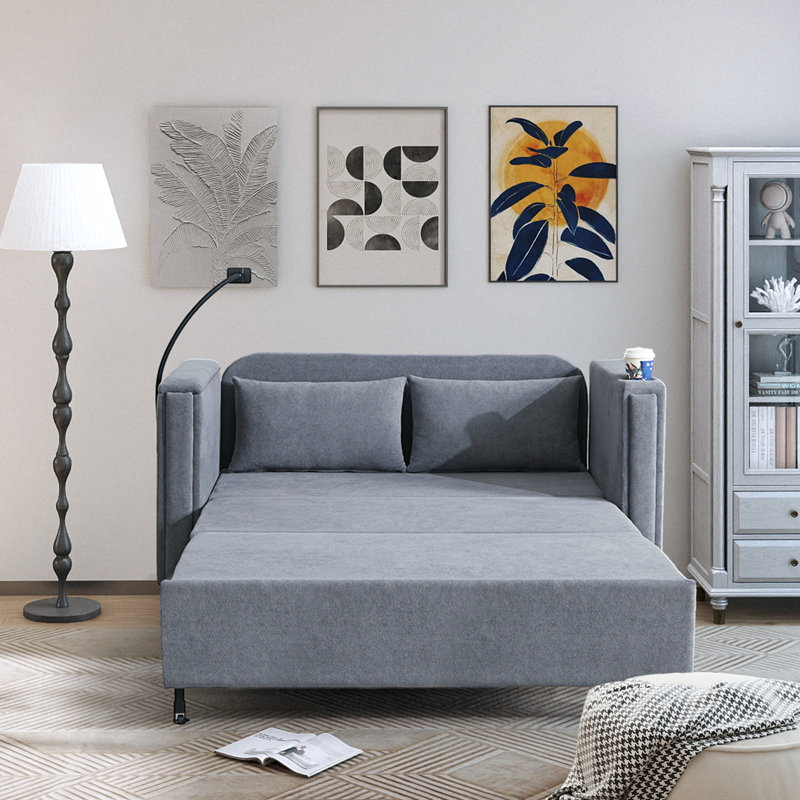 56.3'' Upholstered Sleeper Sofa, Gray