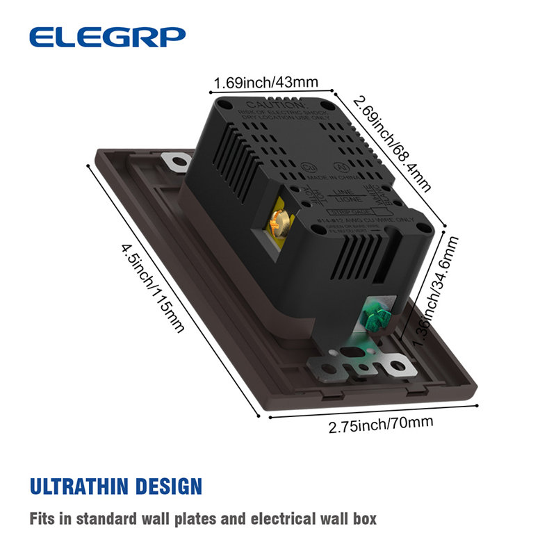 15 Tamper Resistant Outlet with USB Port, Brown