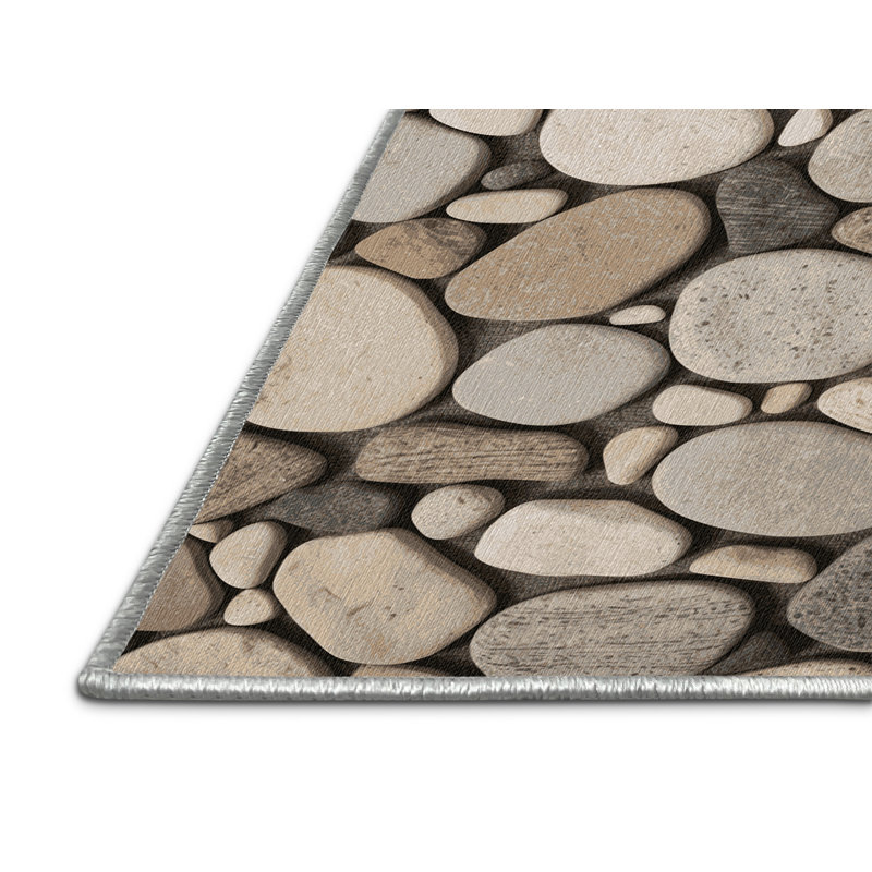 Washable Beach Pebble Plus Coastal Area Rug, Round 8'