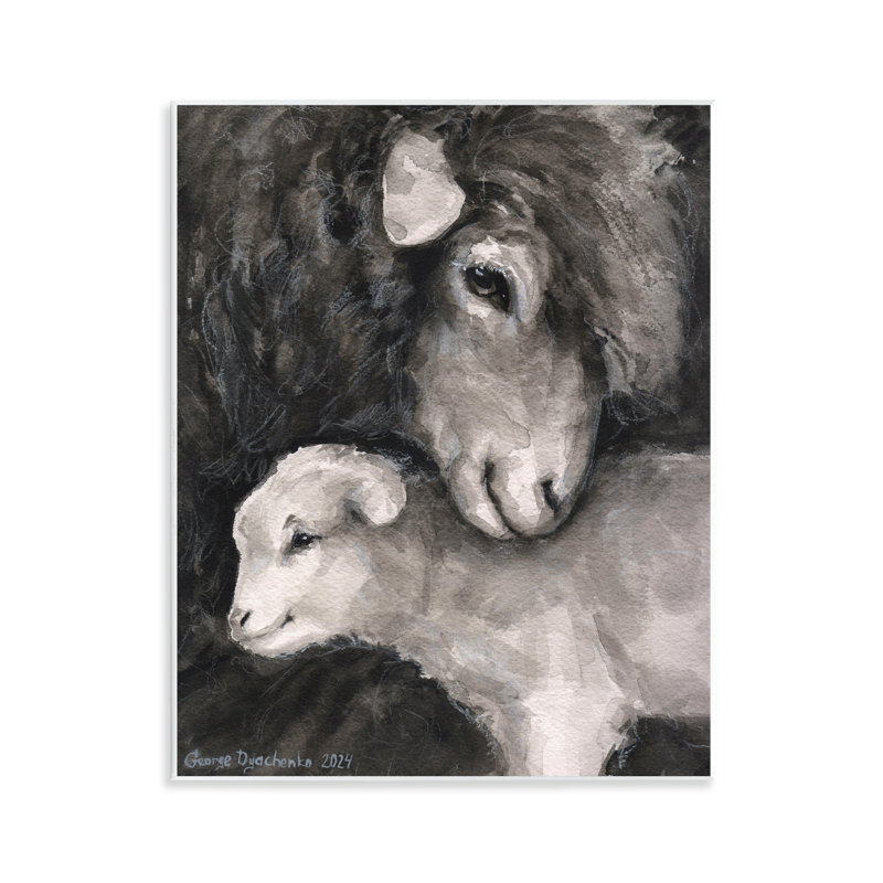"Cuddling Sheep & Lamb", art mural sur bois par George Dyachenko