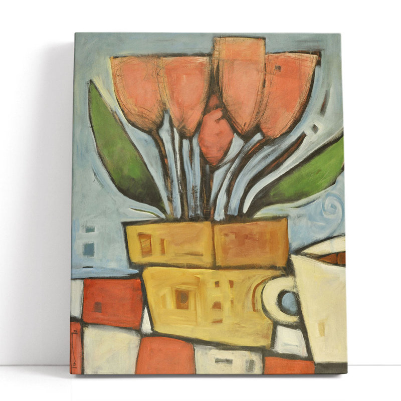 Tulipes et café - reproduction d'art sur toile, H 40 po x l 32 po