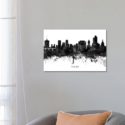 Tulsa Skyline Black & White by WallDecorAddict - Wrapped Canvas Print
