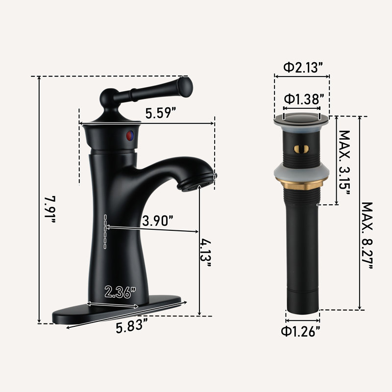 Matte Black Single Handle Bathroom Faucet with Drain Assembly