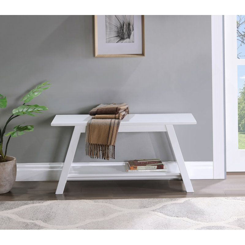 Banc en bois massif avec tablette, blanc