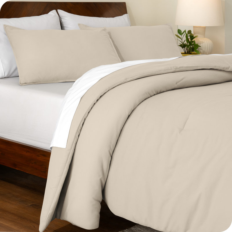 Down Alternative Track Stitch Comforter Set, Sand, California King Comforter + 2 King Shams