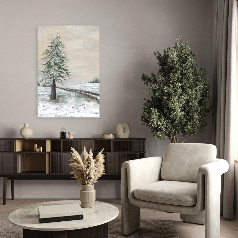 Hiver, arrivée, pin, paysage contemporain contemporain, art d'hiver, H 36 po x l 24 po