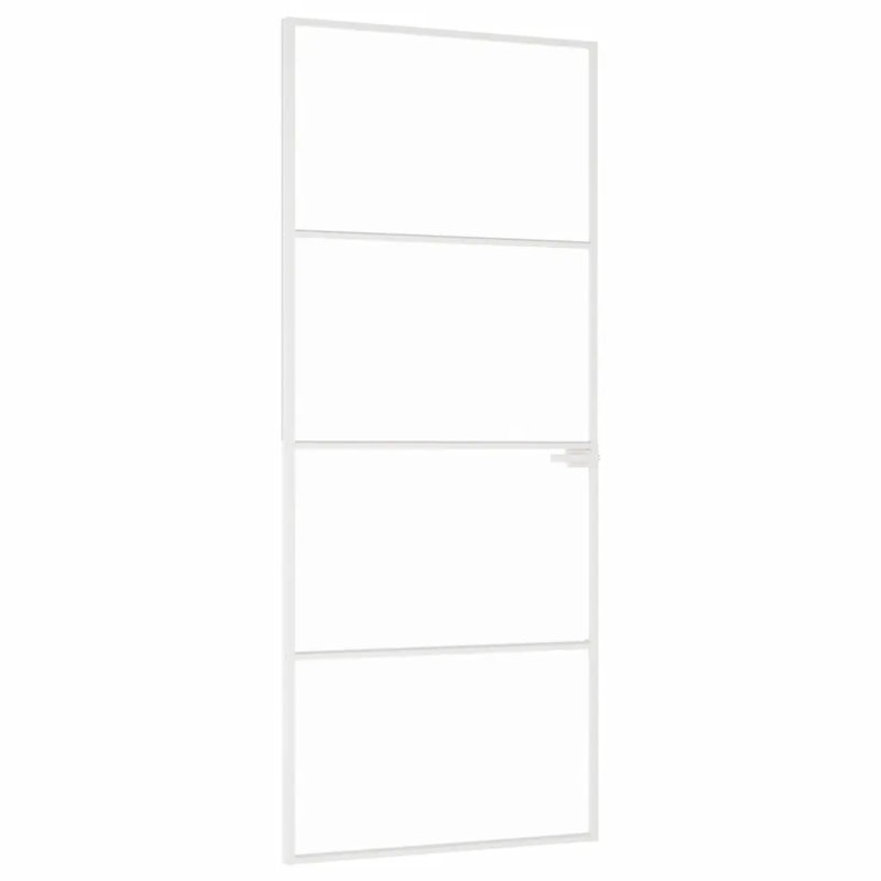 Ebern Designs Interior Door White 76X201.5 Cm Tempered Glass&Aluminium Slim, 201.5cm H x 83cm W