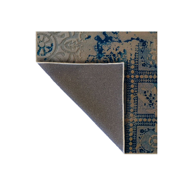 Tapis décoratif bleu à motif rétro, Tapis de couloir 3 pi 3 po x 6 pi 7 po inclus