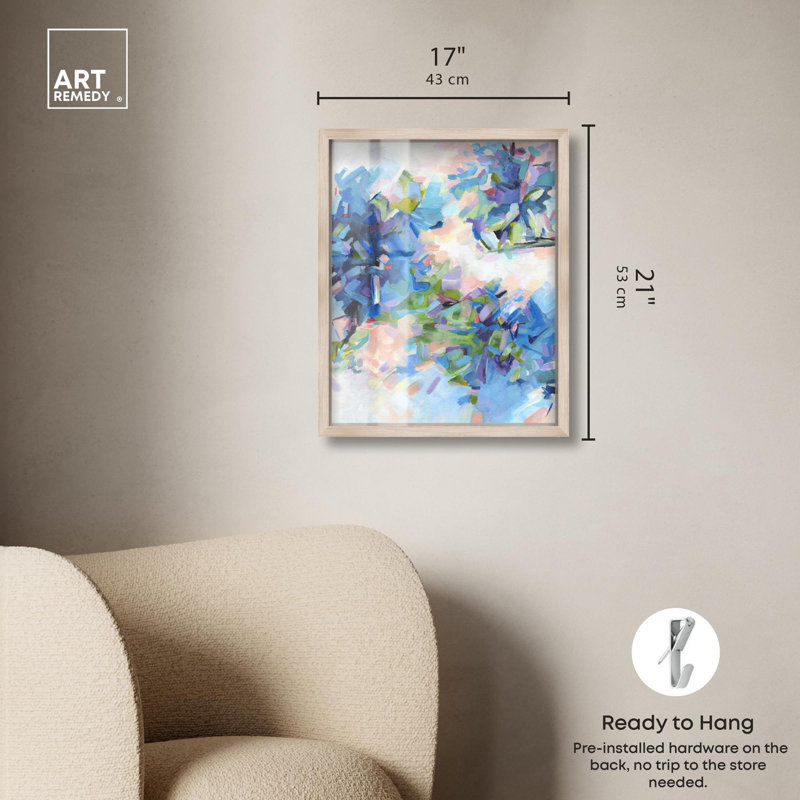 «Blue Botanicals Shadowbox Print Western Floral Art» par Art Remedy, Crème, crème, H 21 po x l 17 po