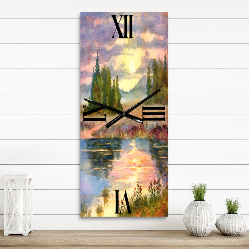 Horloge murale coucher de soleil sur le lac I, Grand