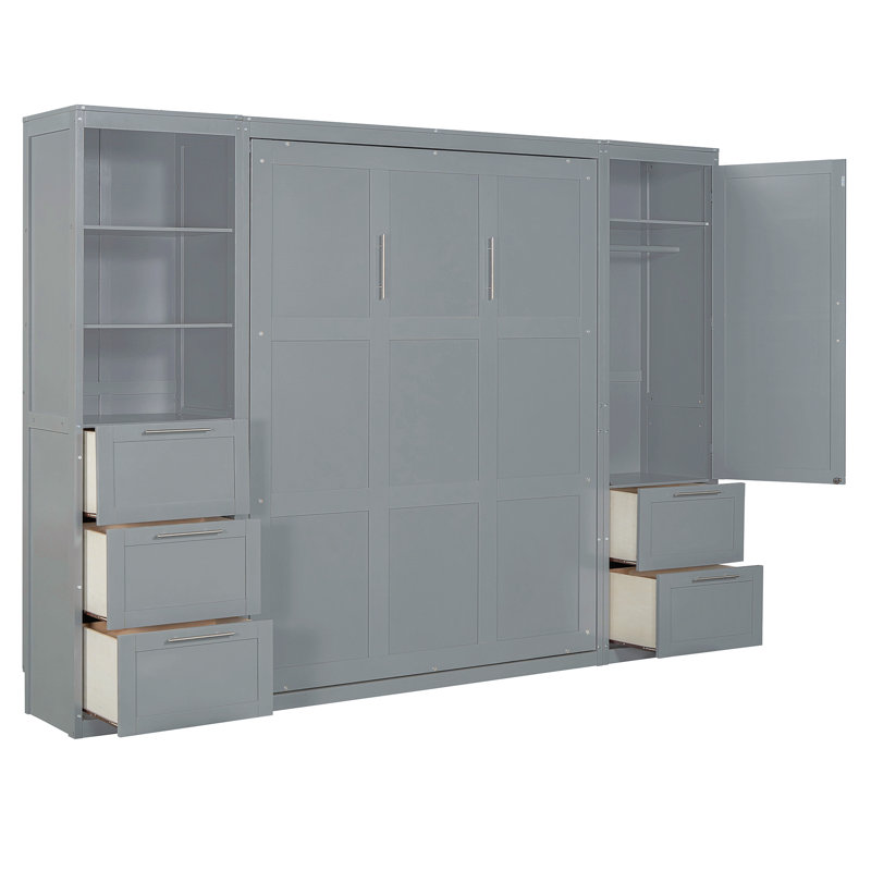Lit escamotable Murphy avec placard et tiroirs, Gris