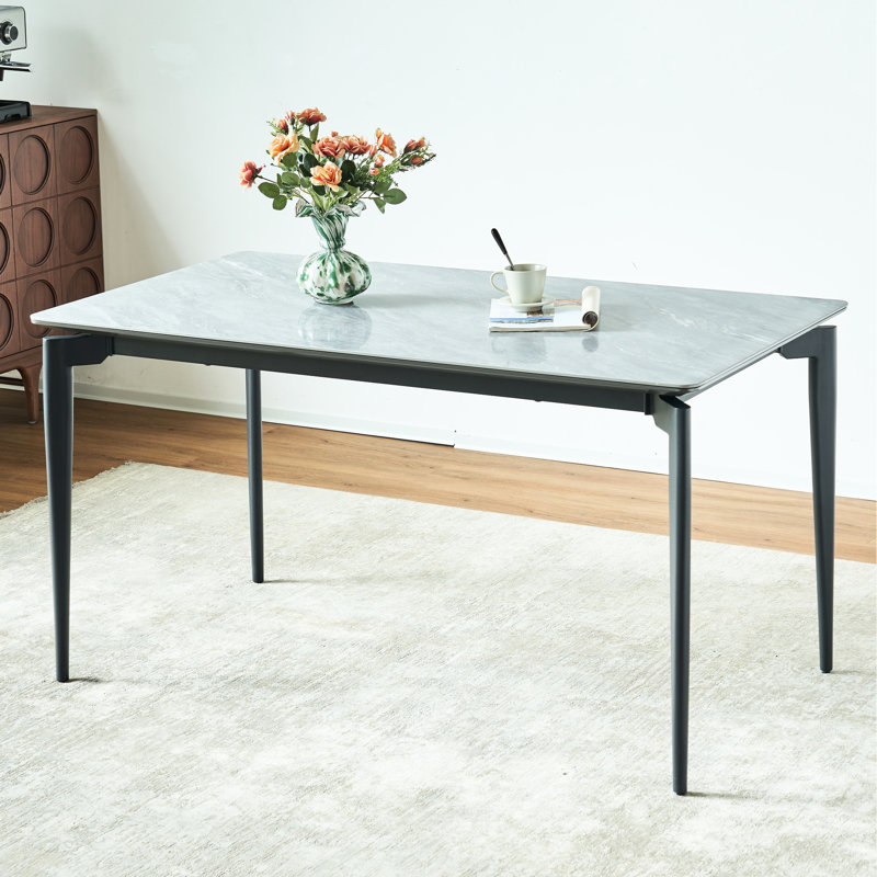 Table de bricolage en papier fritté brillant avec pieds noirs, 6 à 8 places assises