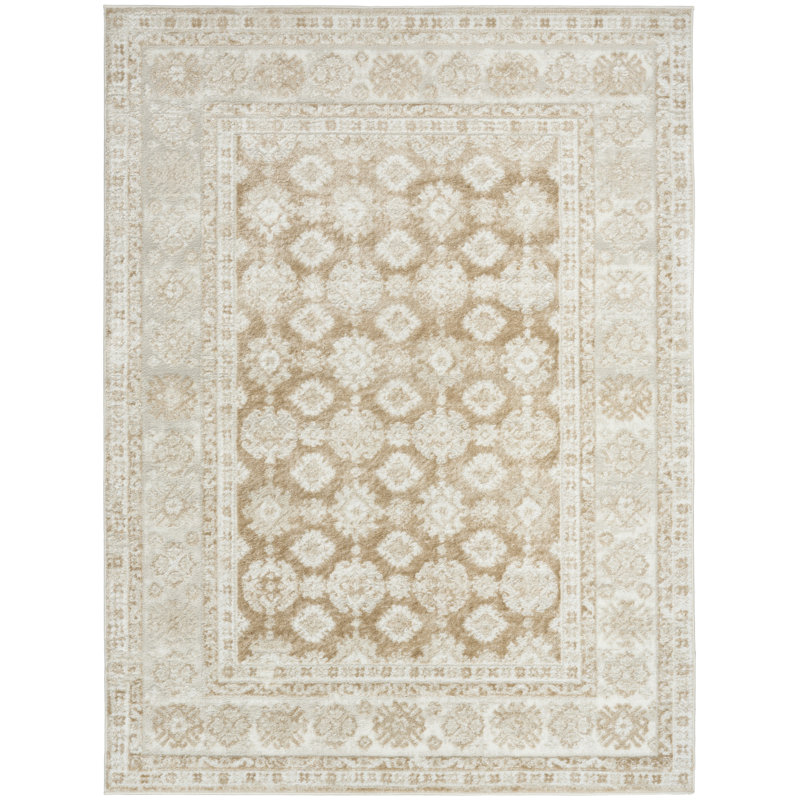 5'3" x 7' Cream Beige Vintage Indoor Rug, Rectangle 5'3" x 7'