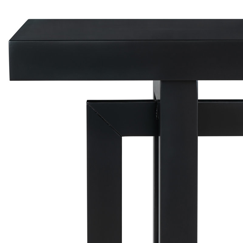  Contemporary Console Table With Wood Top, Extra Long Entryway Table For Entryway, Black