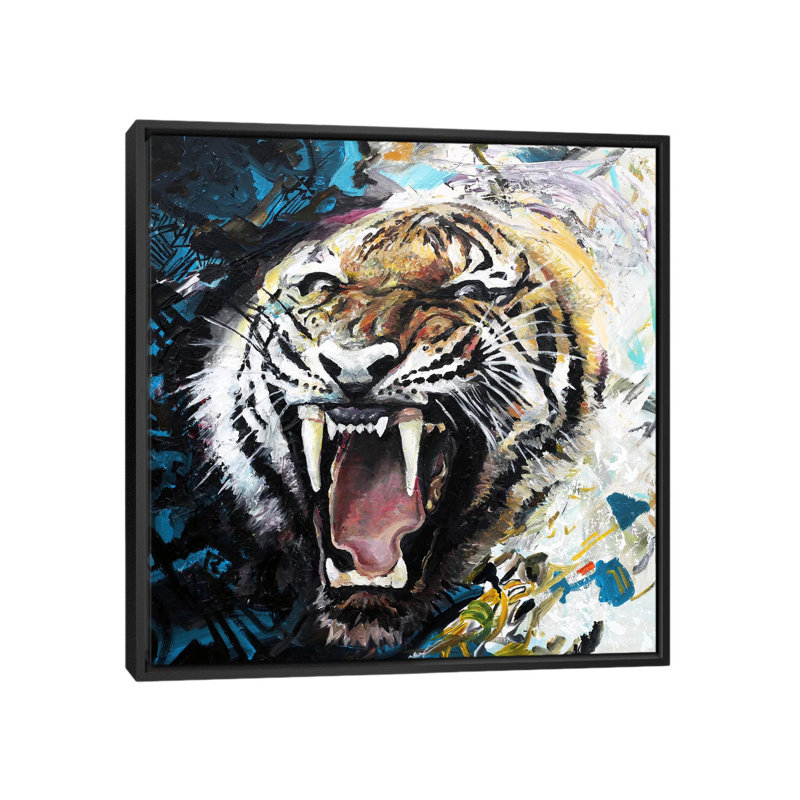 « tiger roar », impression sur toile, H 18 po x l 18 po x P 1,5 po, Toile avec cadre flottant noir, Pas de tapis