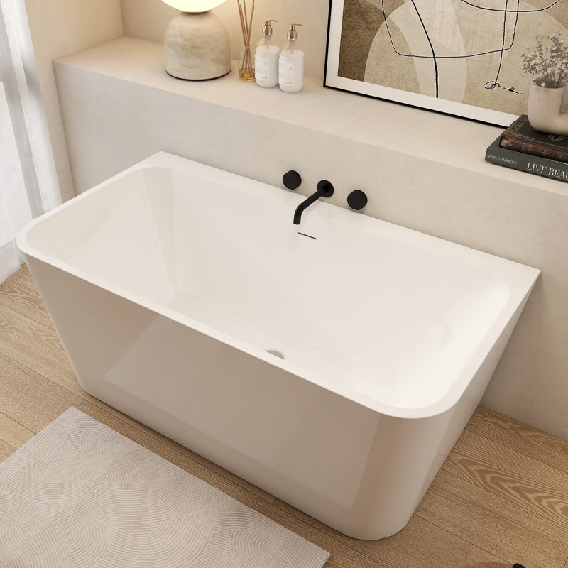 Baignoire de trempage autoportante en acrylique blanche autoportante de 55 po