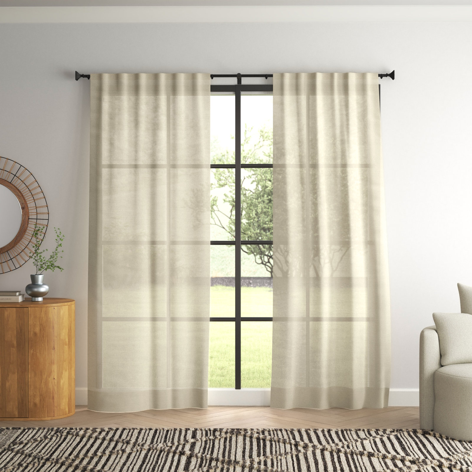 Solano Semi-Sheer Linen Curtain Panel, Beige, 50" W x 96" L