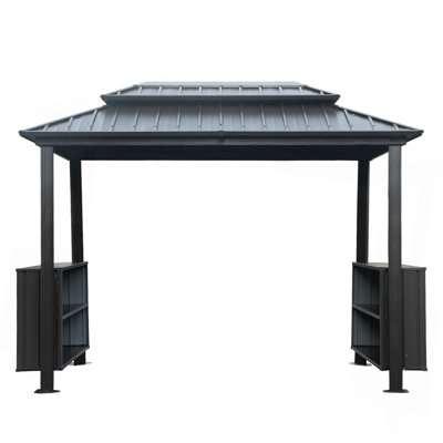 Abri de jardin à toit rigide 6 x 10 pi, abri de jardin extérieur avec double toit en acier galvanisé, auvent pour barbecue avec 2 armoires et crochets de plafond pour la cour, la pelouse et le jardin