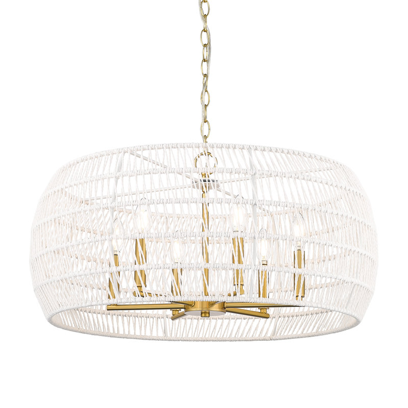 Lustre Ellie moderne avec corde en raphia blanc blanchi, H 13,50 po x l 27,13 po x P 27,13 po, 6