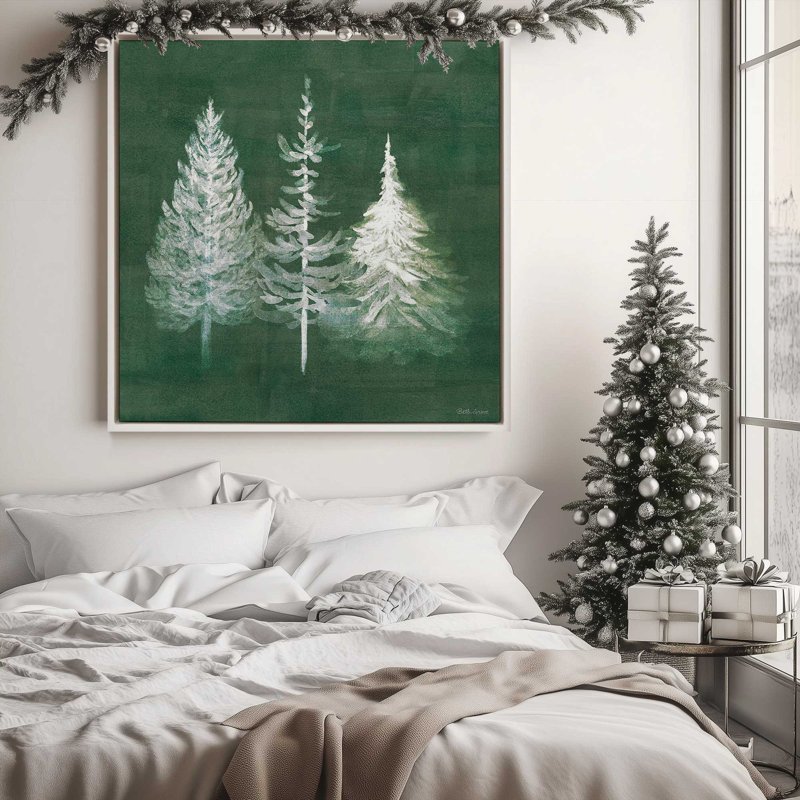 «Vintage Snowy Trees», reproduction sur toile encadrée, Cadre argenté, H 12,75 po x l 12,75 po x P 1,75 po