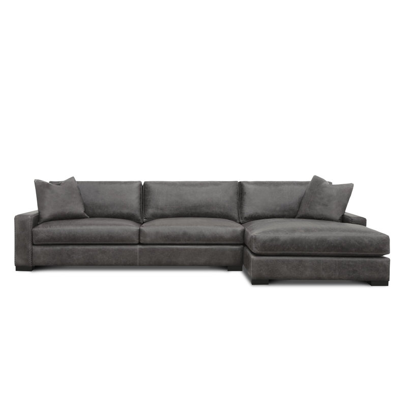 Urban Cowboy Chaise Sectional, Right Hand Facing, Graphite Coyote Genuine Leather
