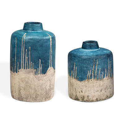 Coastal Cascade Indoor-Outdoor Blue Vases, Set/2