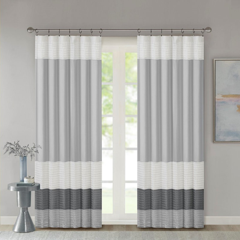 Polyoni Pintuck Curtain Panel(Only 1 Pc Panel), Gray