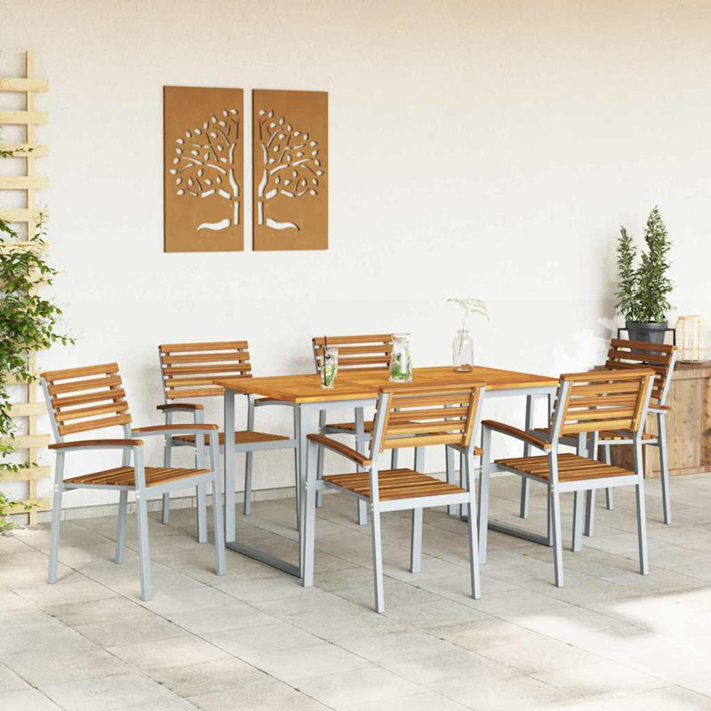 7 Piece Garden Dining Set Metal, 75cm H x 140cm W x 80cm D
