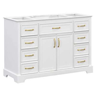 Meuble-lavabo de 47,2 po sans lavabo, armoire de salle de bain avec 6 tiroirs coulissants et 2 portes, charnières à fermeture en douceur, finition peinte lisse, fabrication robuste, base d'armoire seulement
