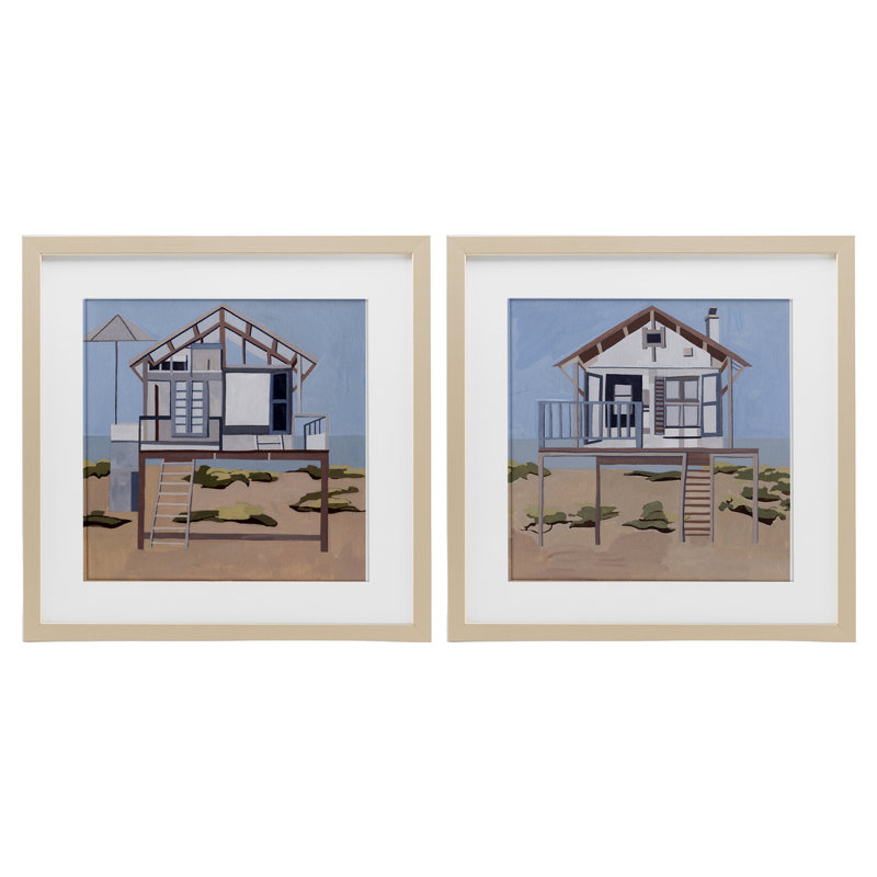 «Silent Shore Beach Homes», ensemble de 2 reproductions encadrées sous verre, design par Melissa Wang, H 13 po x l 13 po